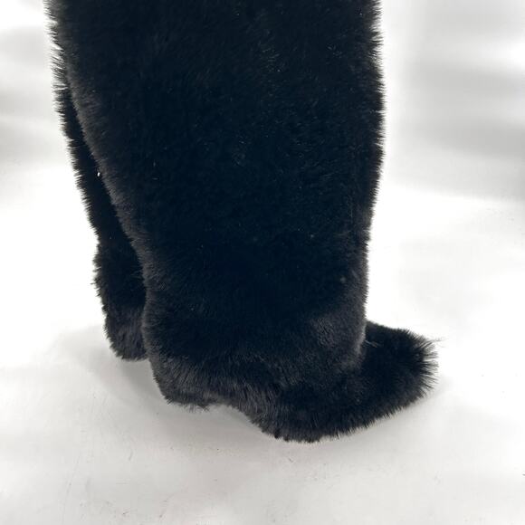 Jeffrey Campbell Fuzzie Boots 5.5 Black NWOT Faux Fur Tall Knee High Heel Glam - Picture 6 of 9